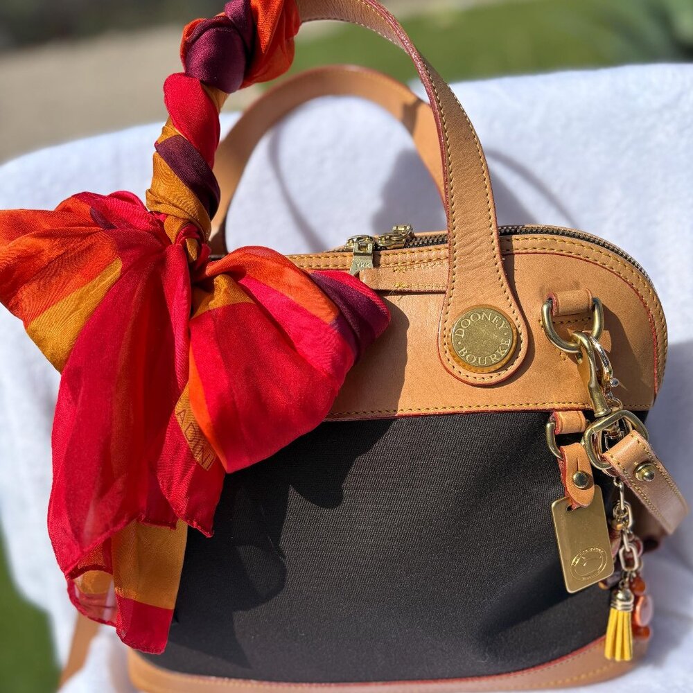 Vintage Dooney and Bourke Cabriolet Domed Satchel with Scarf AND Handmade Charm